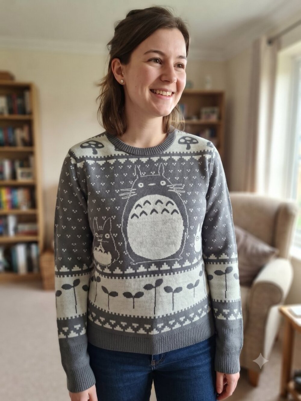 Her Universe Studio Ghibli Totoro Gray Nordic Knit Sweater Size S